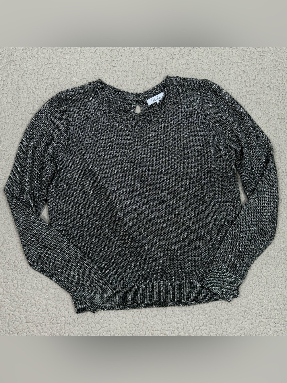 Parker Open Crossback Crewneck Metallic Sweater